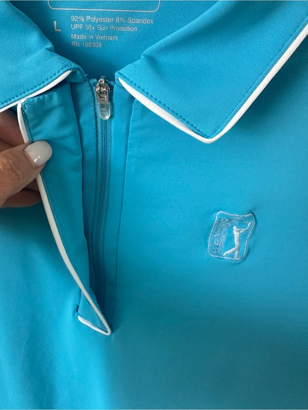 Peter‎ Millar Turquoise Polo with White Piping - Picture 4 of 8